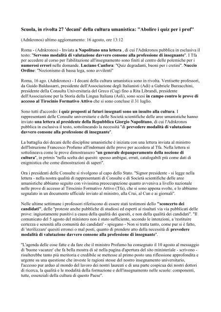 Abolire i quiz per la selezione dei prof. L'appello di 27 decani della ...