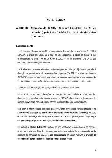 NOTA TÉCNICA ASSUNTO: Alteração do SIADAP (Lei n.º 66-B ...