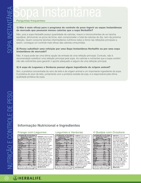 Informação Nutricional e Ingredientes - Sua Loja da Boa Forma