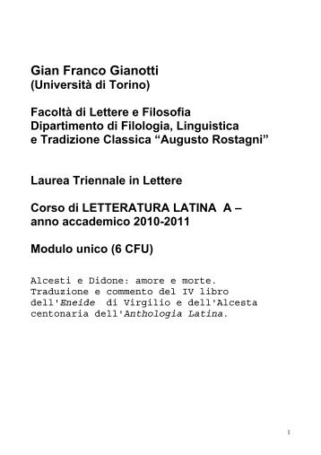 Letteratura Latina A - Università degli Studi di Torino