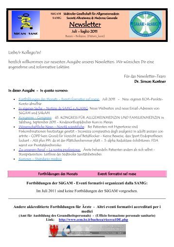 Newsletter Newsletter - Südtiroler Gesellschaft für Allgemeinmedizin