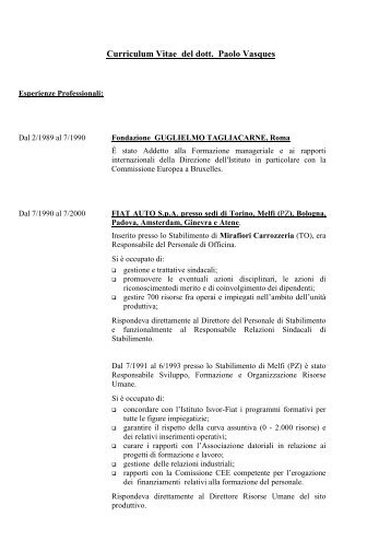 Curriculum Vitae del dott. Paolo Vasques