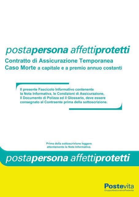 POSTAPERSONA AFFETTI PROTETTI - dal 1/12/2010 ... - Poste Vita
