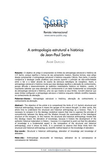 A antropologia estrutural e historica de Jean-Paul Sartre - Sens Public