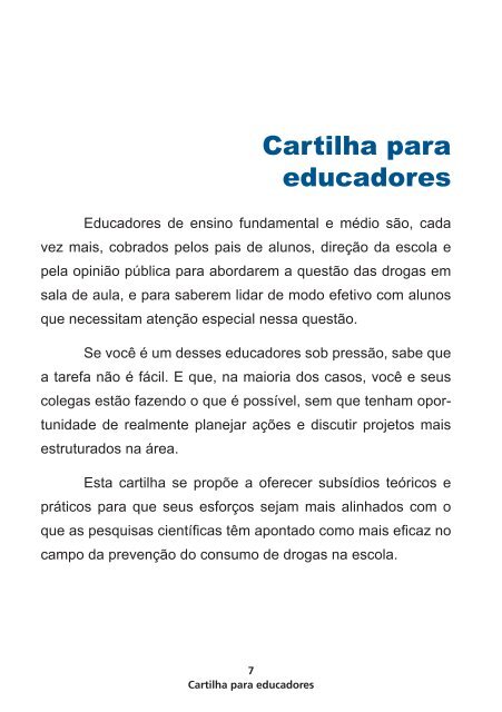 Drogas: Cartilha para educadores - Ministério da Justiça