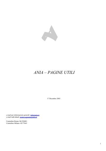 ANIA – PAGINE UTILI