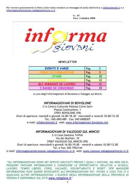 informagiovani di bovolone informagiovani di valeggio sul mincio