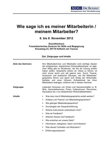 Wie sage ich  es meiner Mitarbeiterin / meinem Mitarbeiter? - MDG