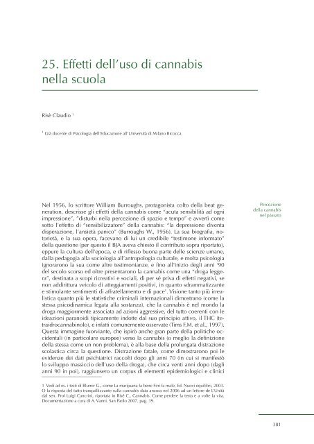 'Cannabis e danni alla salute': droghe leggere ... - Spazio Sociale