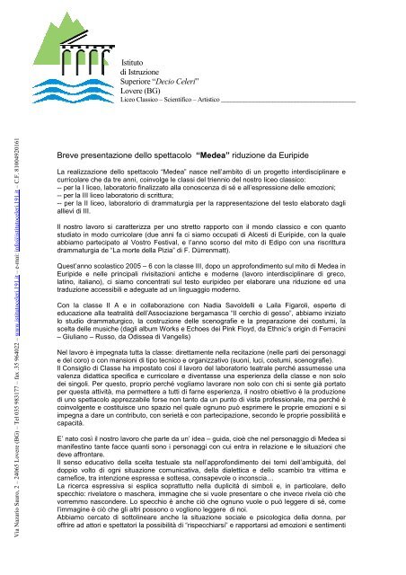 2006 progetto teatro classico Medea.pdf - Istituto Decio Celeri