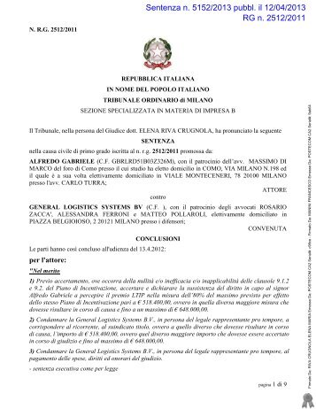 Sentenza n. 5152/2013 pubbl. il 12/04/2013 RG n. 2512/2011