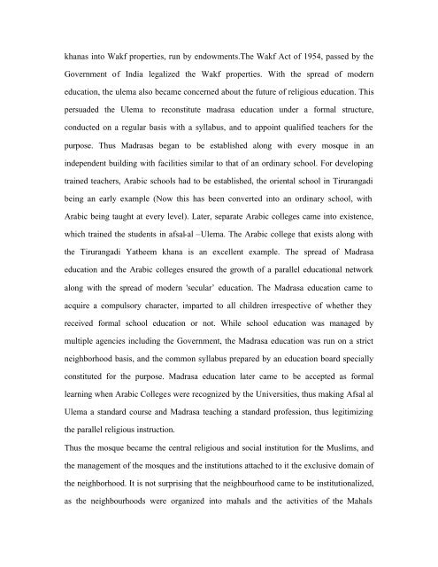 Socio-cultural Processes and Livelihood Patterns at Tirurangadi - CDS
