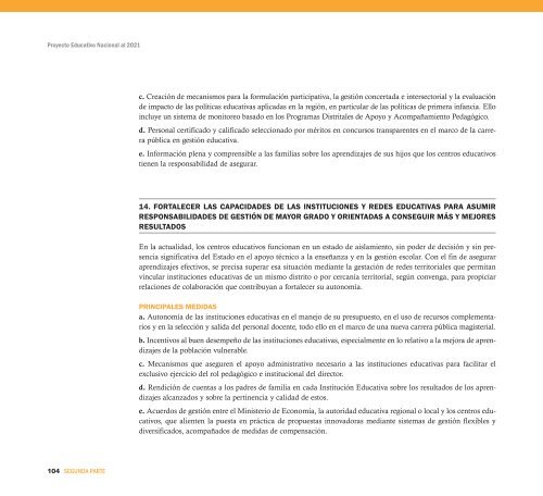 Proyecto Educativo Nacional al 2021 - Ministerio de Educación