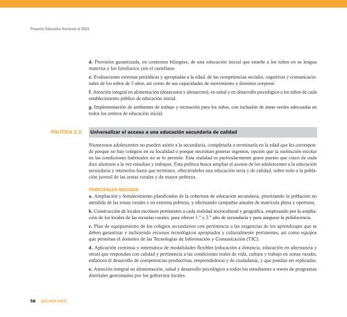 Proyecto Educativo Nacional al 2021 - Ministerio de Educación