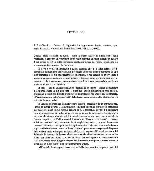L. Gebert - S. Signorini, La lingua russa. Storia ... - Europaorientalis.It