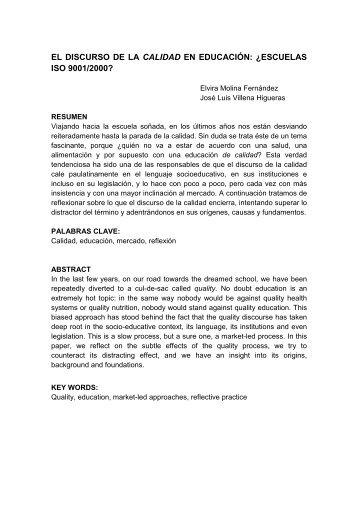 El discurso de la calidad en educación: ¿Escuelas ISO 9001/2000?