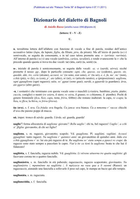 Dizionario Del Dialetto Di Bagnoli Irpino Palazzotenta39 It