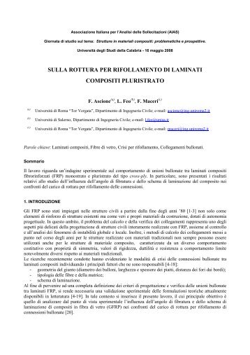 sulla rottura per rifollamento di laminati compositi pluristrato - AIAS