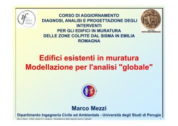 Edifici esistenti in muratura Modellazione per l'analisi "globale"