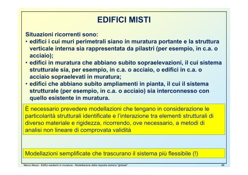 Edifici esistenti in muratura Modellazione per l'analisi "globale"