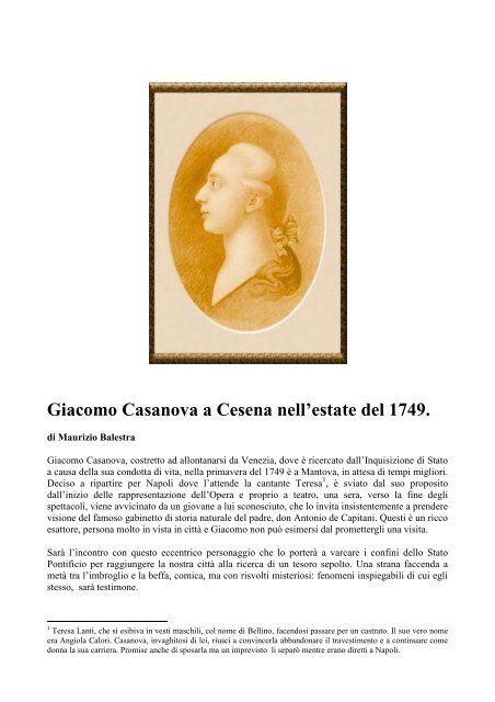 Maurizio Balestra, Giacomo Casanova a Cesena nell'estate