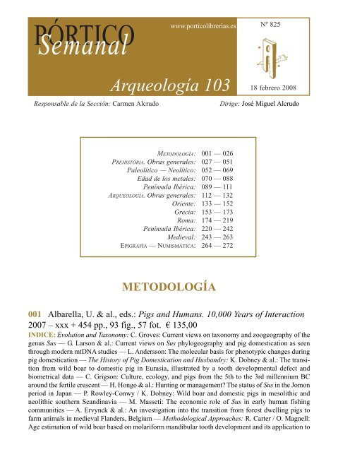 Portico Semanal 825 - Arqueologia 103 - Pórtico librerías