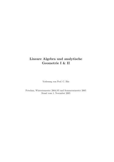 Lineare Algebra Und Analytische Geometrie Lineare Algebra und analytische Geometrie I & II