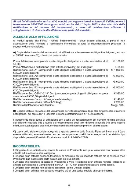 Norme Generali per 'affiliazione e il Tesseramento - pallavolo.com