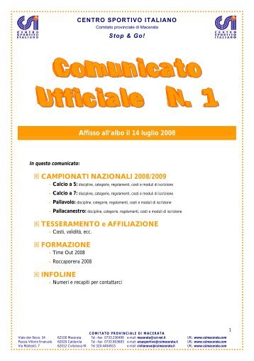 Affisso all'albo il 14 luglio 2008 CAMPIONATI ... - CSI Macerata