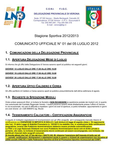 Stagione Sportiva 2012/2013 COMUNICATO ... - FIGC Veneto