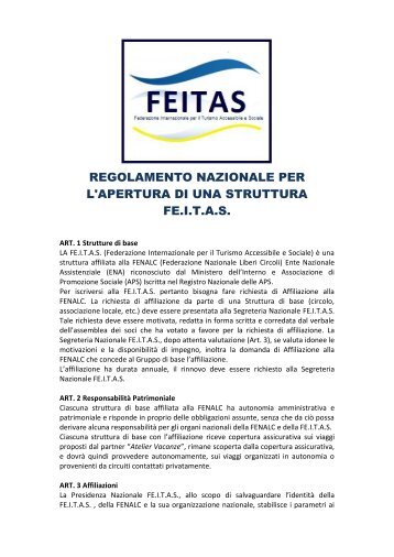 Regolamento Nazionale per l'apertura di un Centro ... - FEITAS