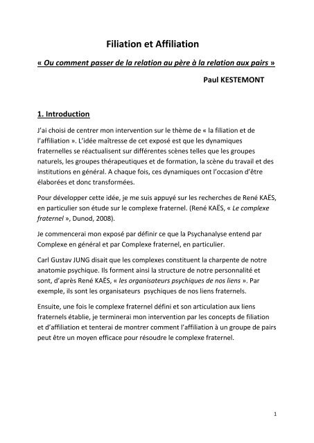 Filiation et Affiliation - SBSA