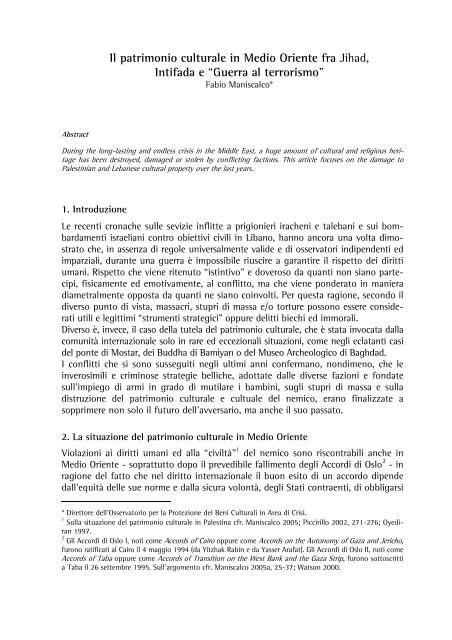 Il patrimonio culturale in Medio Oriente fra Jihad ... - web journal