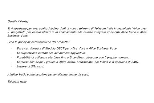 Manuale d'uso Aladino VoIP - Telecom Italia