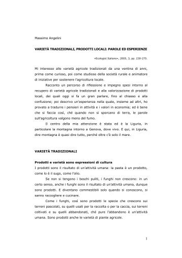 Massimo Angelini VARIETÀ TRADIZIONALI, PRODOTTI LOCALI ...