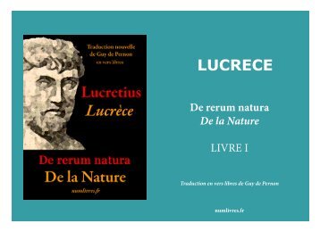 LUCRECE De rerum natura De la Nature