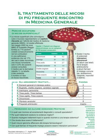 Il trattamento delle micosi di più frequente riscontro in Medicina ...