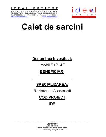 Caiet de sarcini - Proiectare Constructii