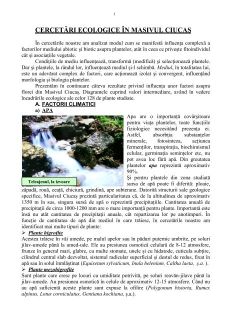 CERCETĂRI ECOLOGICE ÎN MASIVUL CIUCAŞ - Didactic