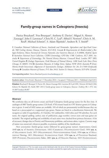 Family-group names in Coleoptera (Insecta) - Cerambycid Research