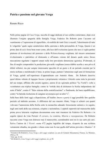 Patria e passione nel giovane Verga - Diras