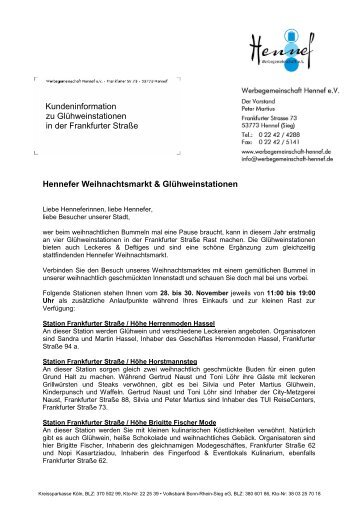 Hennefer Weihnachtsmarkt & Glühweinstationen Kundeninformation ...