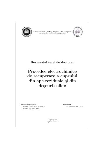 Procedee electrochimice de recuperare a cuprului din ape reziduale ...