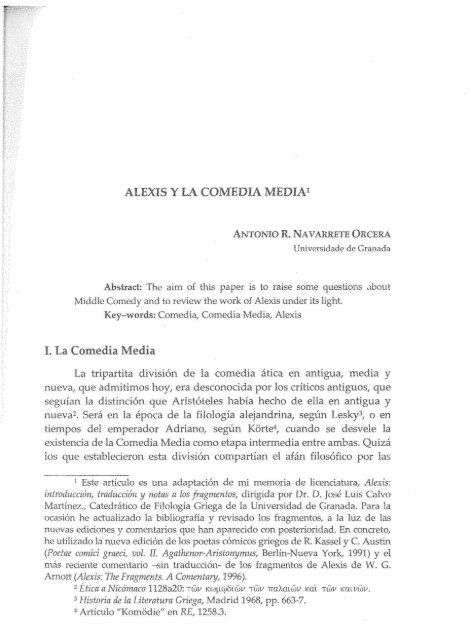 ALEXIS Y LA COMEDIA MEDIA1 I. La Comedia Media