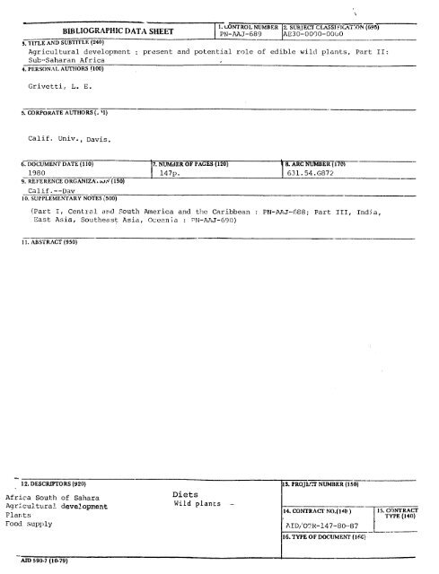 BIBLIOGRAPHIC DATA SHEET