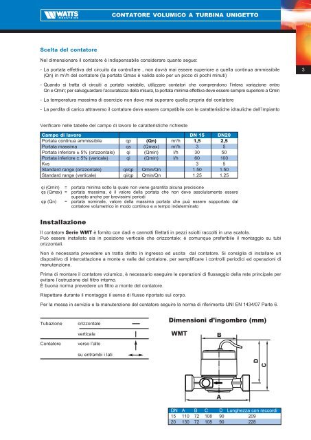 Contatore volumico a turbina unigetto Serie WMT - Watts Industries