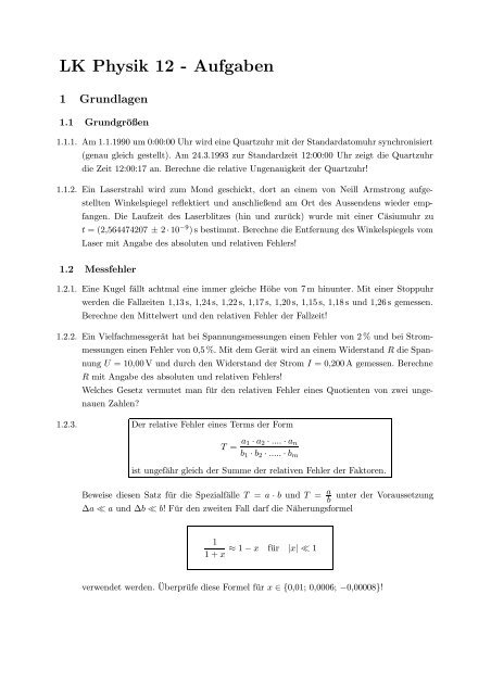 LK Physik 12 - Aufgaben - am Werdenfels-Gymnasium