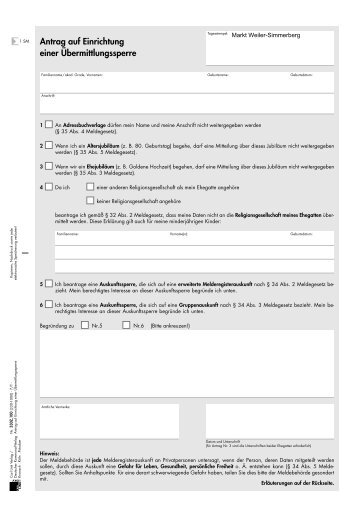 Antrag auf Einrichtung einer Übermittlungssperre - Weiler-Simmerberg