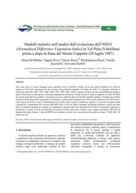 Modelli statistici nell'analisi dell'evoluzione dell'NDVI (Normalized ...