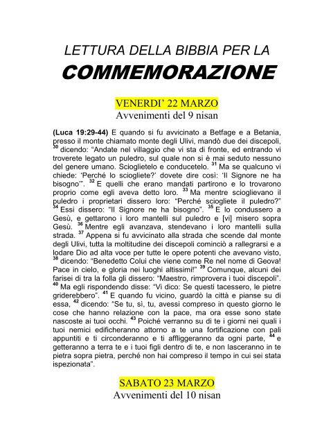 Lettura biblica per Commemorazione 2013 - Lo scrigno dei tesori